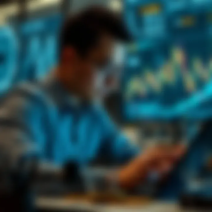 Investor analyzing digital currency data