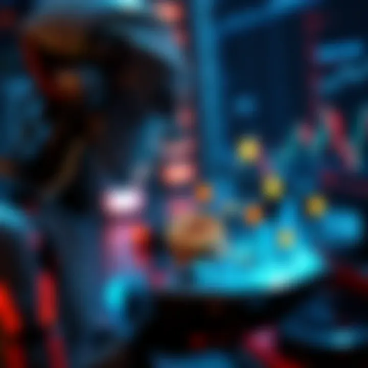 Conceptual illustration of a crypto trading bot interacting with digital coins