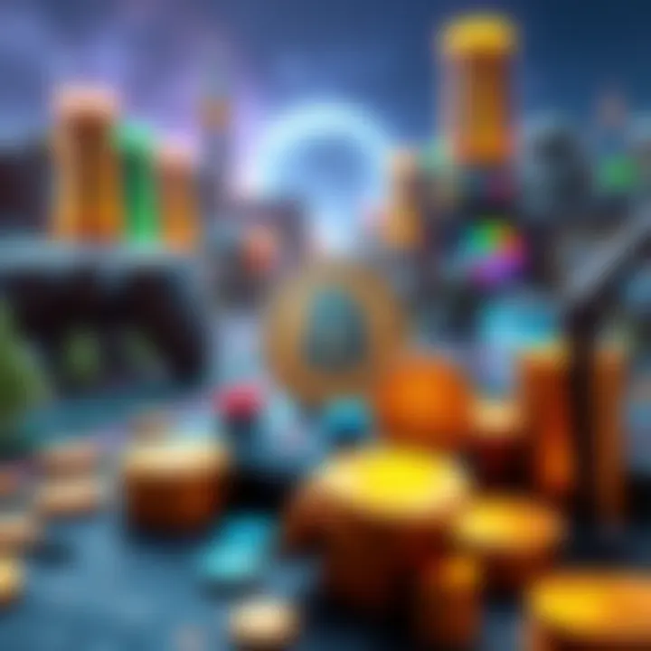 Visual representation of the intersection between gaming and cryptocurrency, showcasing digital coins and game elements.