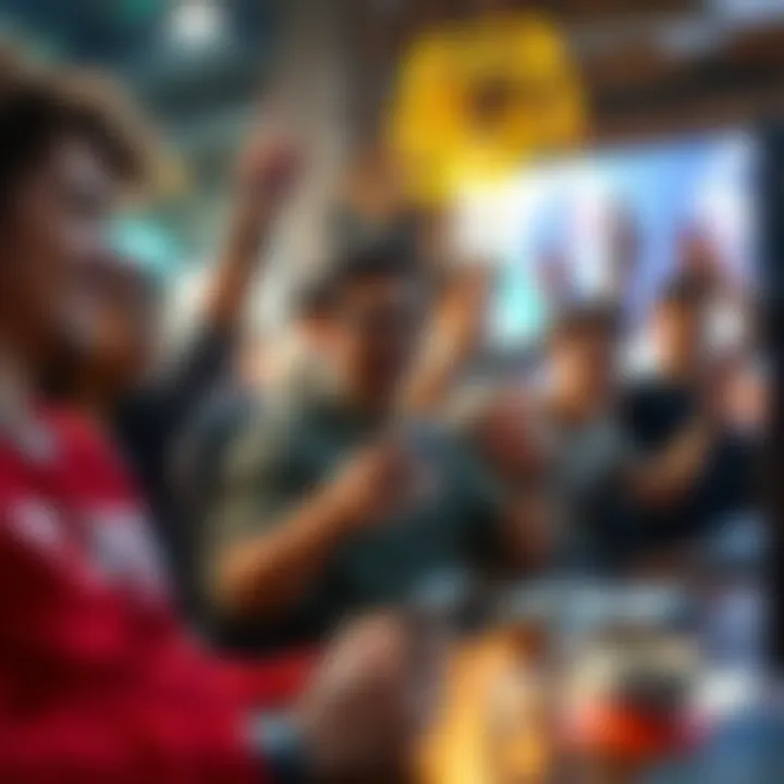 An artistic depiction of a diverse group of gamers celebrating their earnings from play-to-earn games in a virtual environment.