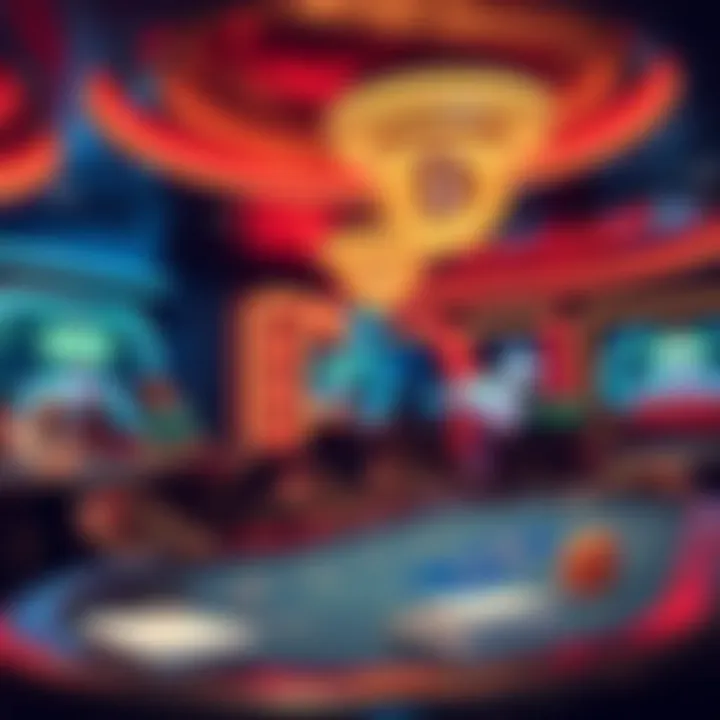 A futuristic casino environment featuring cryptocurrency transactions