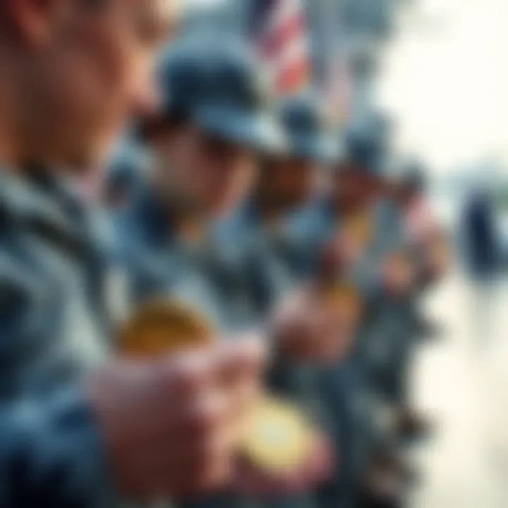 Camaraderie Among Service Members with Mustang Coins Group of Navy personnel showcasing their Mustang Coins