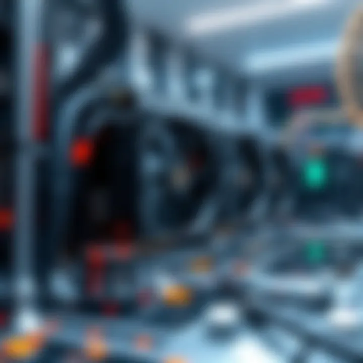 A high-tech cryptocurrency mining rig demonstrating the immersion cooling process in action.