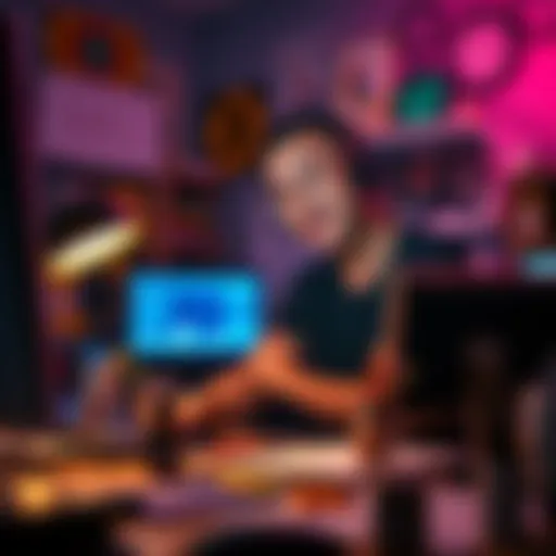 Digital Artist Engaged in Creation An illustration showing a digital artist at work with vibrant colors and tools