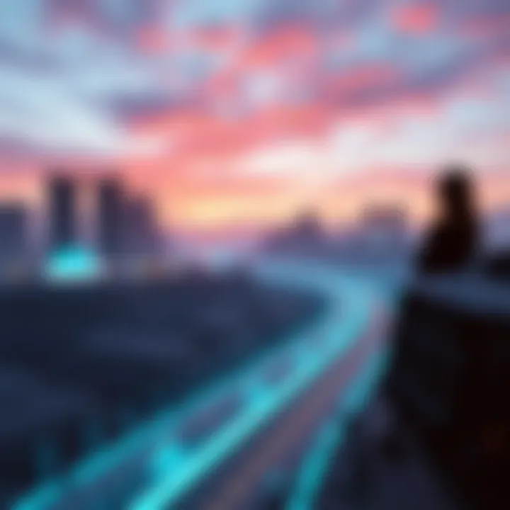 A futuristic landscape representing a digital universe