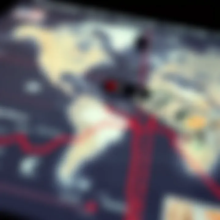 Map indicating currency exchange rates