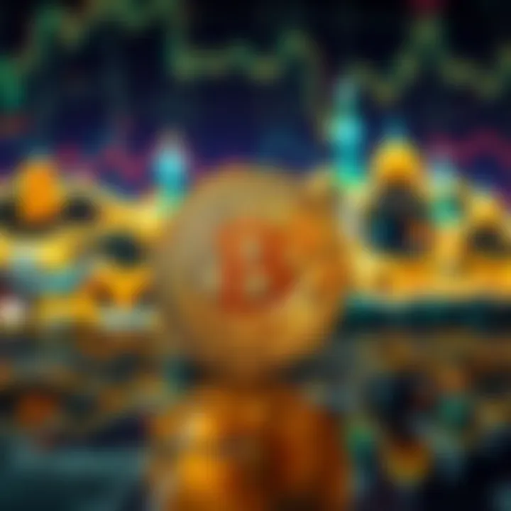 A close-up view of a physical bitcoin with a digital backdrop representing cryptocurrency