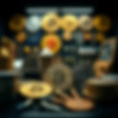 A collector's display featuring various physical bitcoins and their unique characteristics